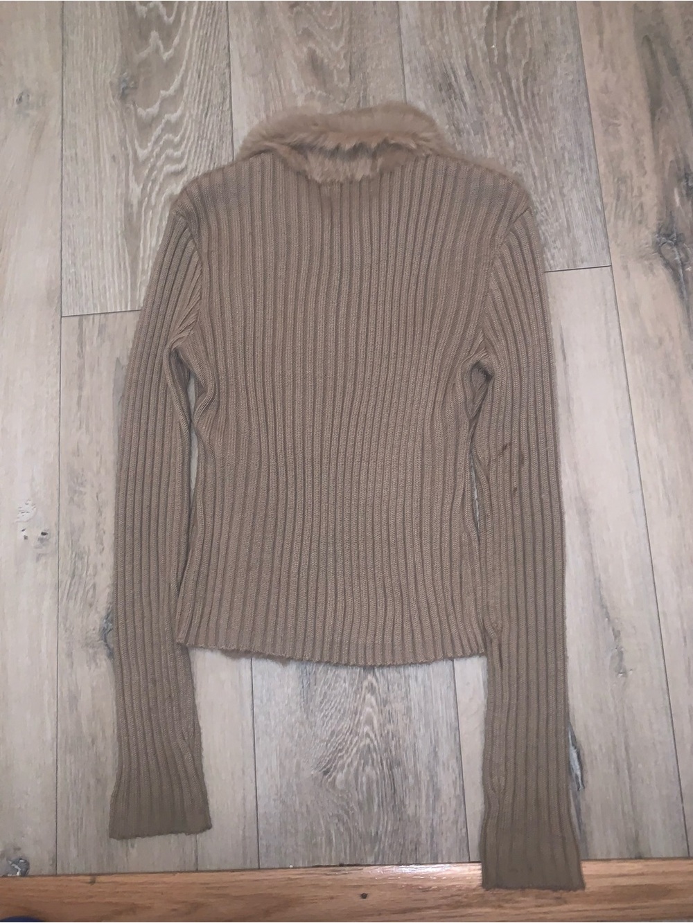 Vintage Baby Phat Faux Fur Front Ribbed Knit Jacket - Taupe Size: Medium - Picture 7 of 9